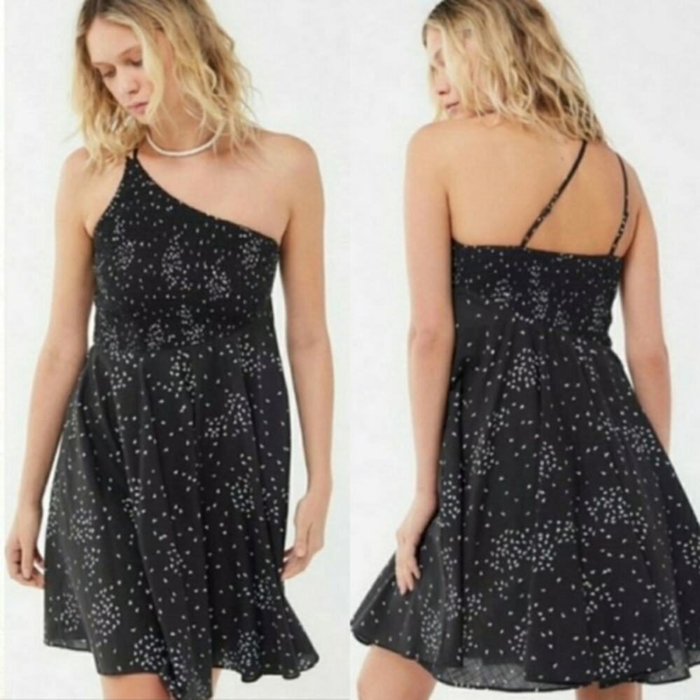 Urban Outfitters Asymmetrical One Shoulder Dress Black w/ White Triangles - XS